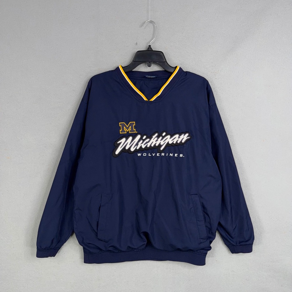 Pro Player Michigan Wolverines Mens M Navy Solid V-Neck Windbreaker Gorpcore